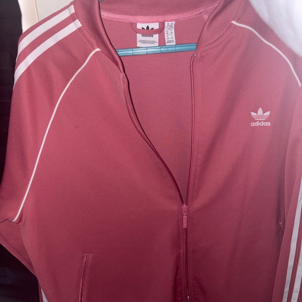 Adidas Rose Pink Track Jacket with White Stripes